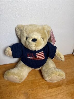 RALPH LAUREN Polo Sport Bear That Cares With USA FLAG RL Knit Sweater 1996 NEW